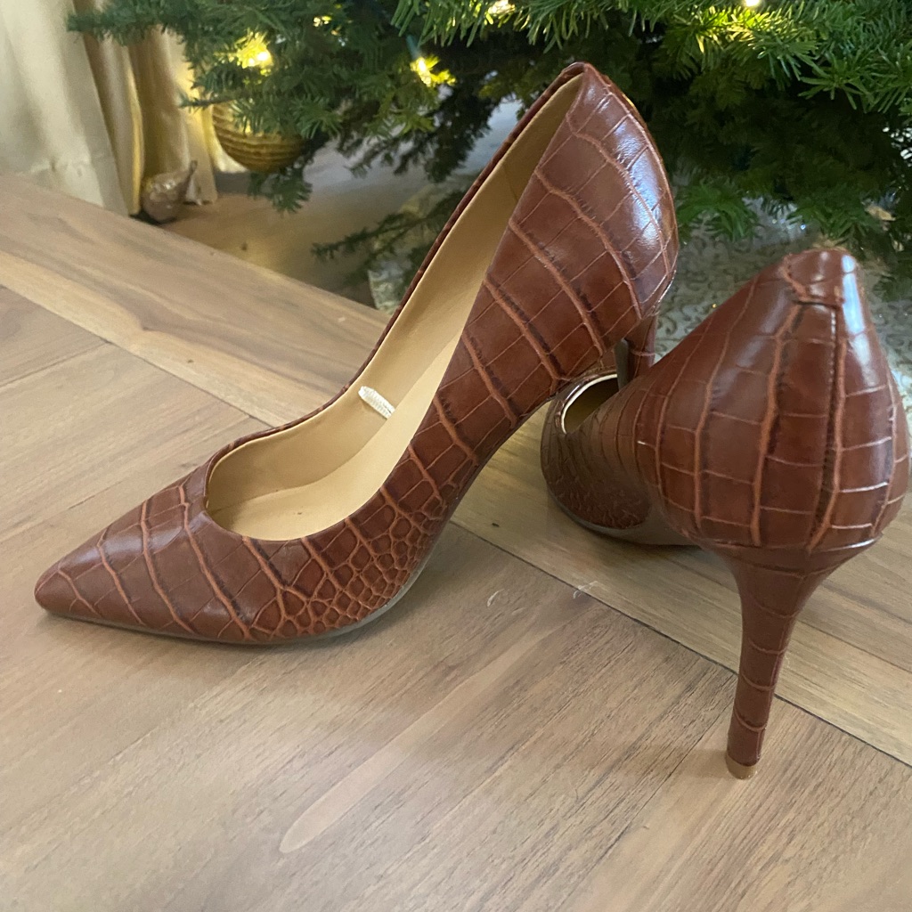 Brown Crocodile Pattern Womens Heels